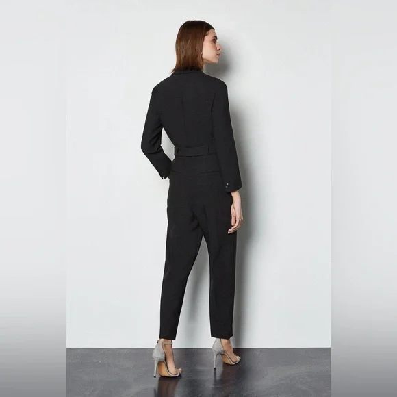 Karen Millen Tailored Black Belted Jumpsuit | Blazer Style | Elegant Workwear - Picture 2 of 10